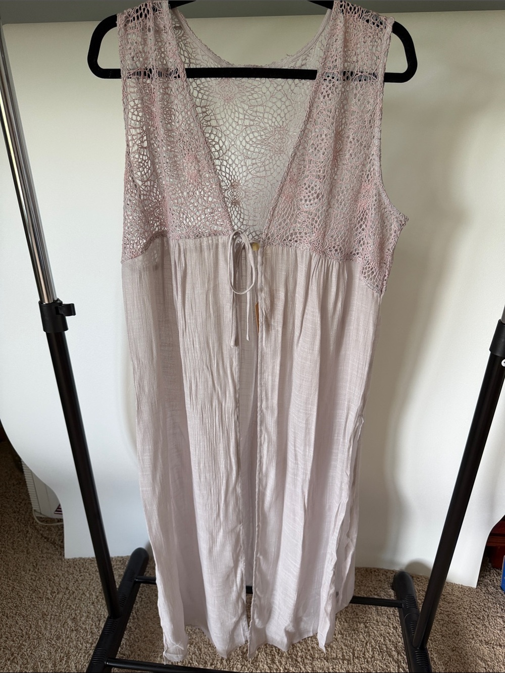 easel Pink Crochet-Top Sleeveless Duster